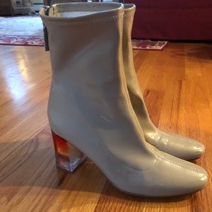 Zara nude patent leather booties clear/red heel